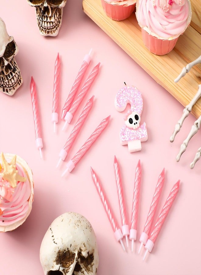 Conelist Bad Two The Bone Birthday Candle Cake Decorations, Pink Number 2 Skeleton Skull Candles, Rock and Roll 2nd Birthday Cake Topper with 12 Pink Long Taper Candle Girl Party Favors - Image 3